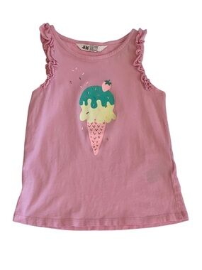 H&M Pink Ruffle Tank with Glitter Ice Cream Print | Girls 4-6 Year